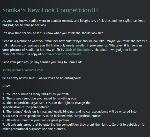 rules The rules for the Sonika's New Look contest, as taken off the Sonika website