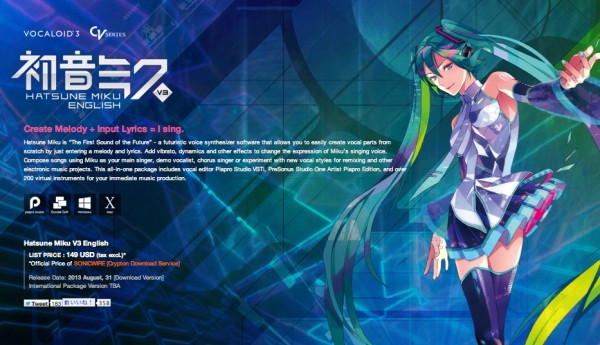 Crypton Announces Release Details for Hatsune Miku V3