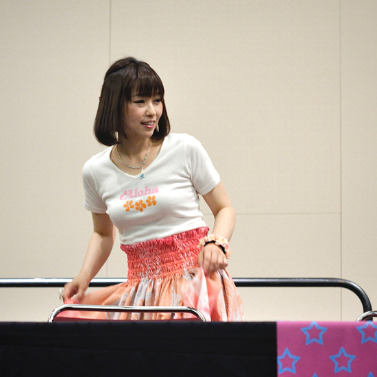 Shimoda and her hula skirt